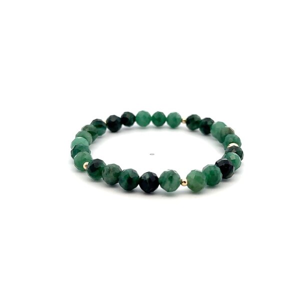 Natural Emerald Gemstones Micro Faceted Stretch Bracelet 18k Tiny Beads - Picture 5 of 5